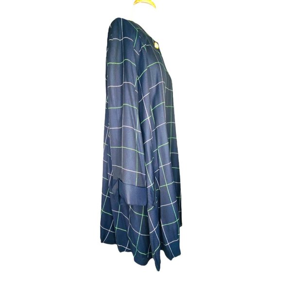 Rafael Reclaimed Swing Drape Coat Mid-length Vintage Navy Window Pane Plaid 14W - Picture 4 of 10